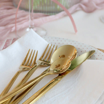 30-Piece Stainless Steel Tableware Set in Modern Gold Design