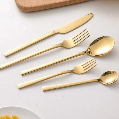 30-Piece Stainless Steel Tableware Set in Modern Gold Design