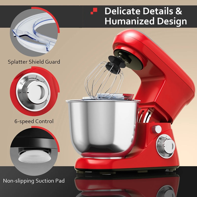 6-Speed Stand Mixer with 5.3Qt Stainless Steel Bowl and Attachments