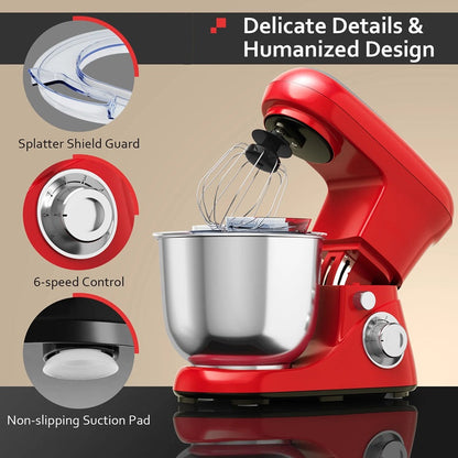 6-Speed Stand Mixer with 5.3Qt Stainless Steel Bowl and Attachments