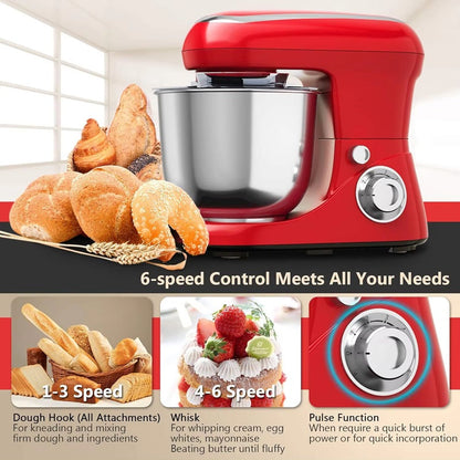 6-Speed Stand Mixer with 5.3Qt Stainless Steel Bowl and Attachments