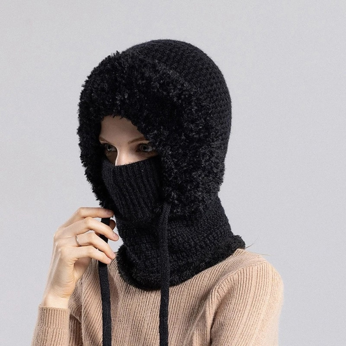 Windproof Knit Beanie with Ear Covers and Neck Warmer for Cycling