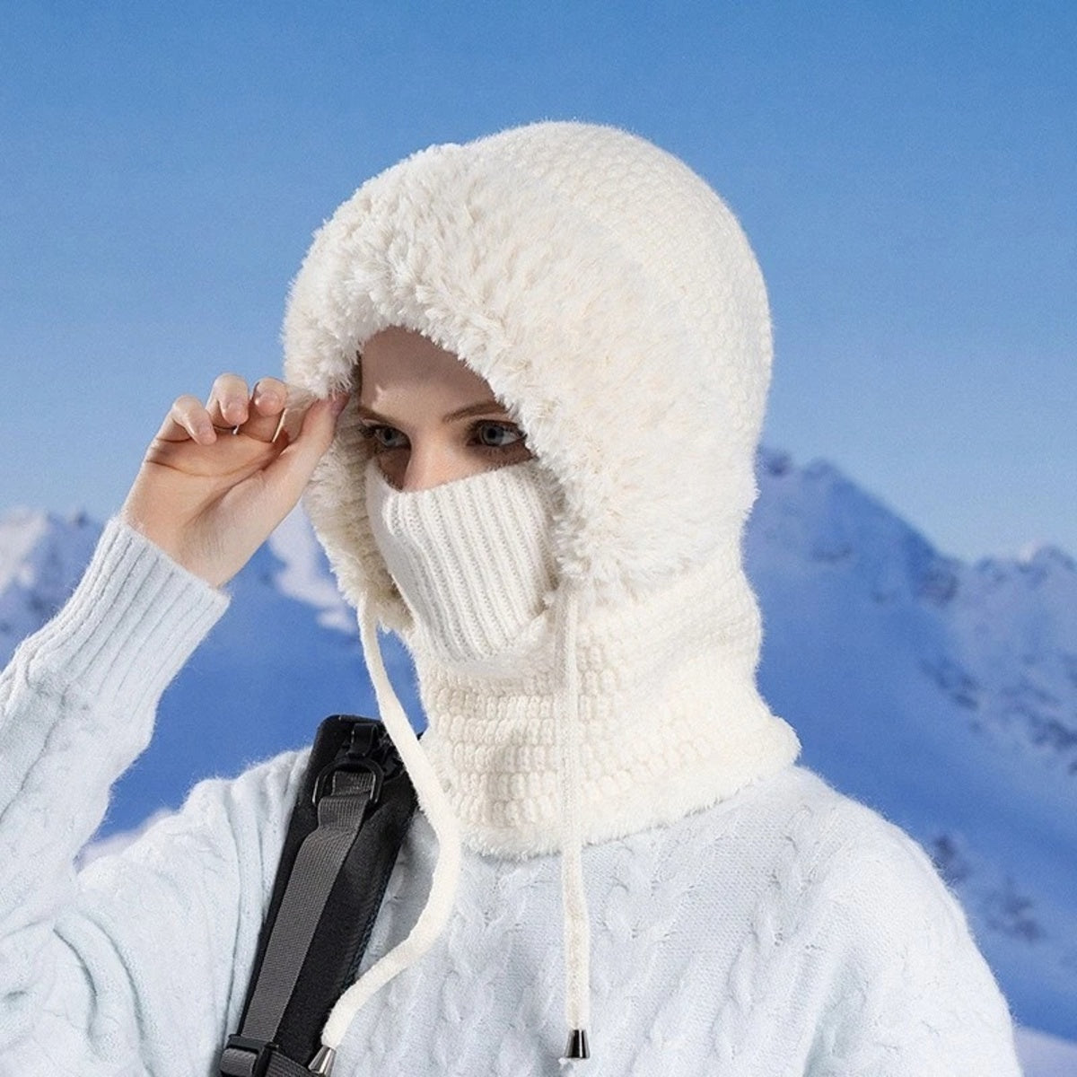 Windproof Knit Beanie with Ear Covers and Neck Warmer for Cycling