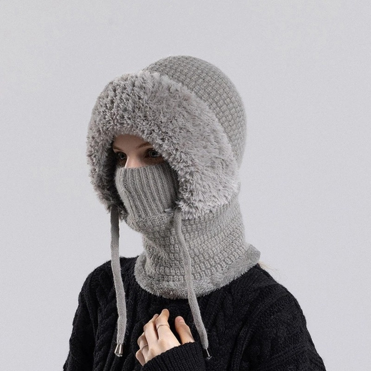 Windproof Knit Beanie with Ear Covers and Neck Warmer for Cycling