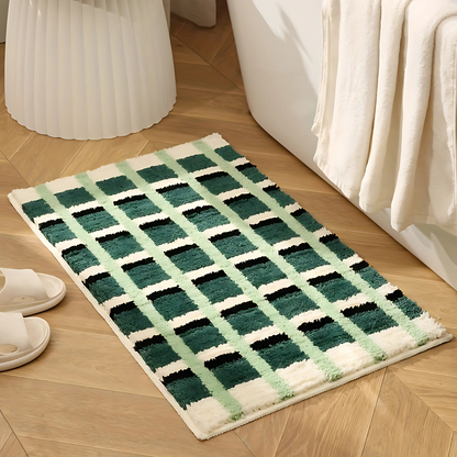 Luxurious Moss Green Geometric Bath Rug for Comfort