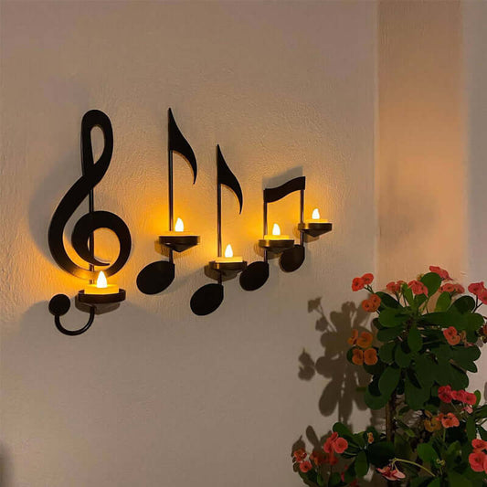 Black Musical Notes Wall Candle Holder