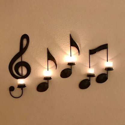 Black Musical Notes Wall Candle Holder