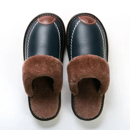 Thick Plus Velvet Leather Slippers for Men – Warm Winter Footwear