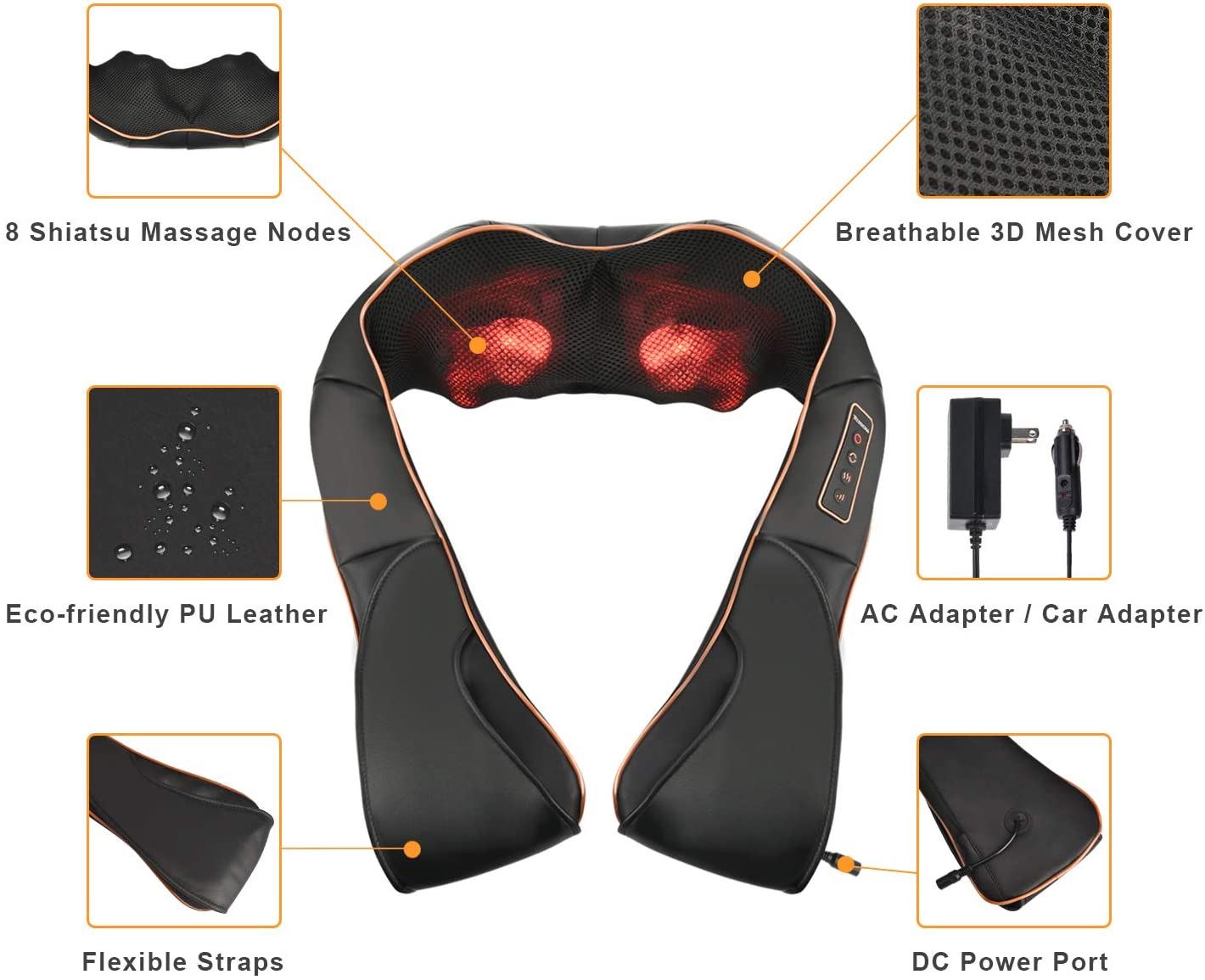 Shiatsu Heating Massage Cushion for Neck, Shoulders, and Back