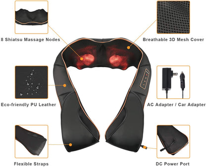 Shiatsu Heating Massage Cushion for Neck, Shoulders, and Back