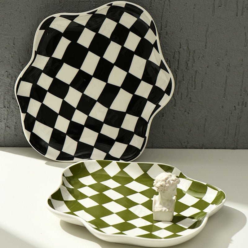 Contemporary Checkered Ceramic Tray for Chic Storage Solutions