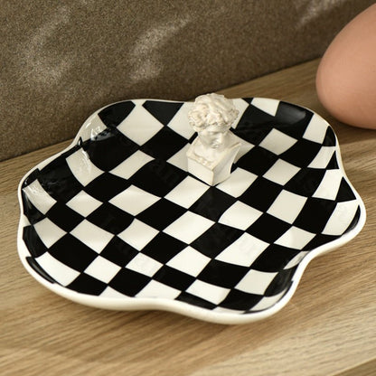 Contemporary Checkered Ceramic Tray for Chic Storage Solutions
