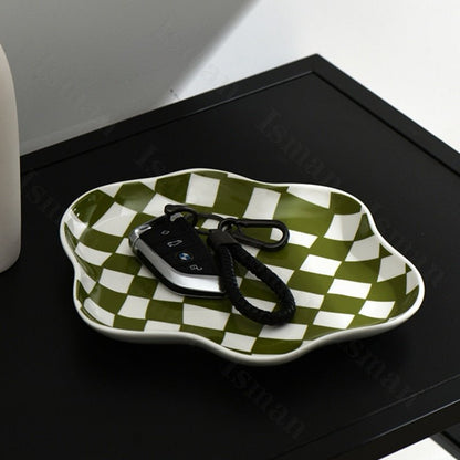 Contemporary Checkered Ceramic Tray for Chic Storage Solutions