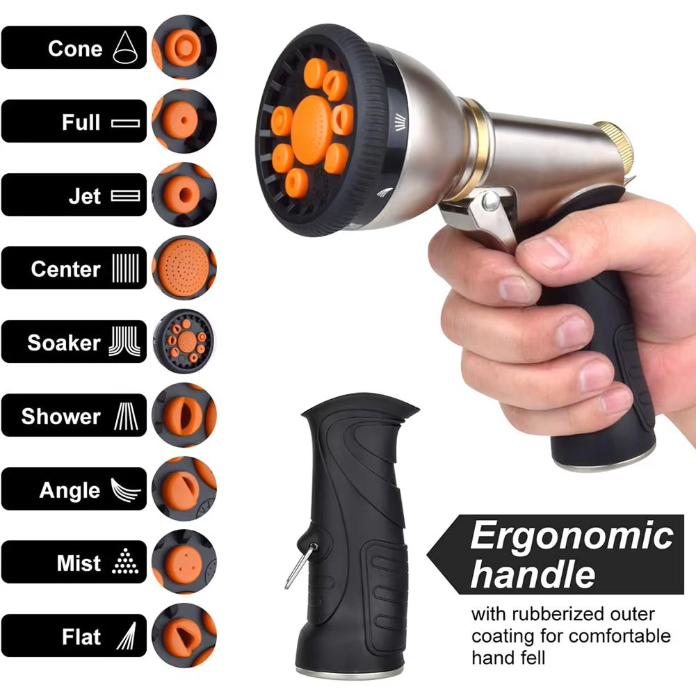 Durable Garden Hose Nozzle with 9 Spray Patterns