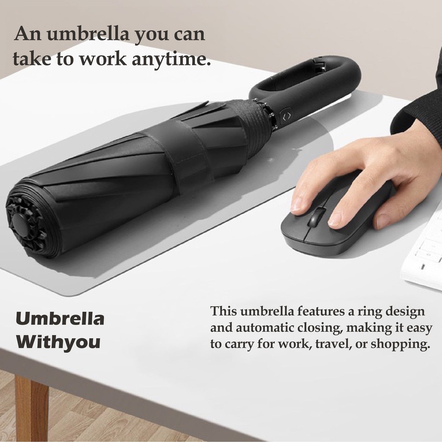 Hands-Free Umbrella with Unique Ring Handle