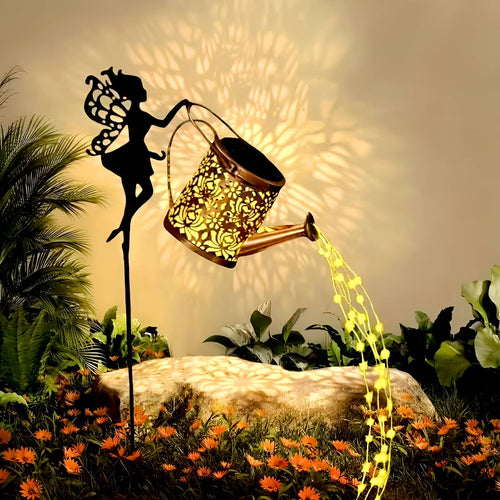 Whimsical Solar-Powered Garden Luminary with Watering Can Design