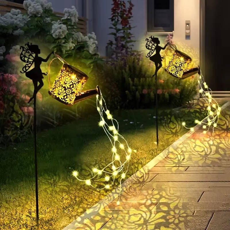 Whimsical Solar-Powered Garden Luminary with Watering Can Design