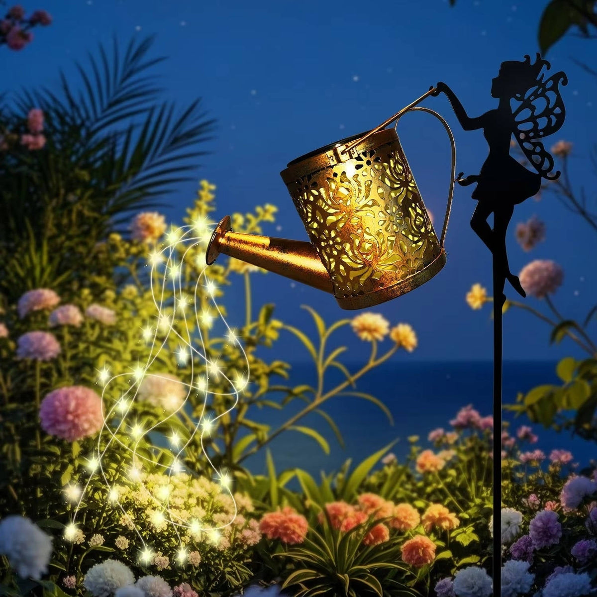 Whimsical Solar-Powered Garden Luminary with Watering Can Design