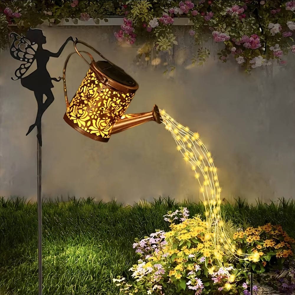 Whimsical Solar-Powered Garden Luminary with Watering Can Design