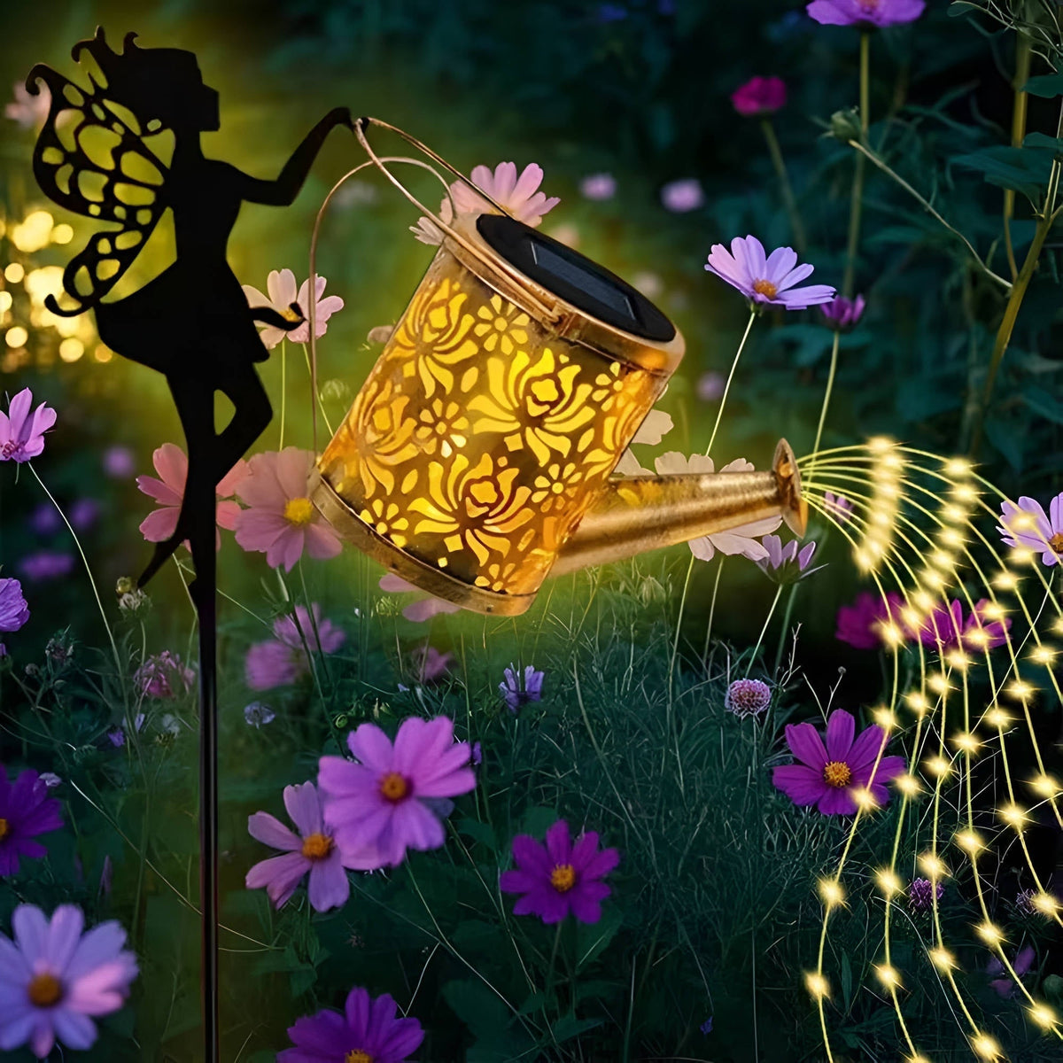 Whimsical Solar-Powered Garden Luminary with Watering Can Design