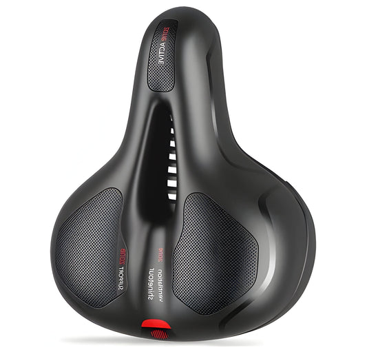 Breathable Bike Seat with Shock Absorption and Pressure Relief for City and MTB Riding, Reflective Strips Included