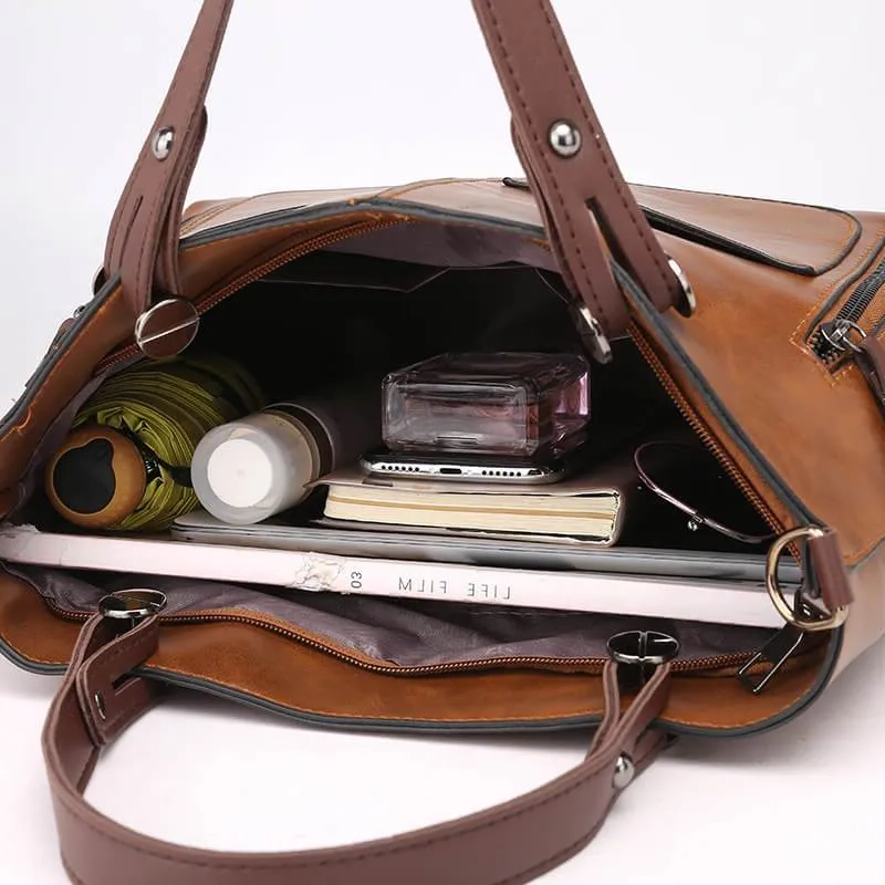 Chic Leather Tote with Convenient Front Pockets