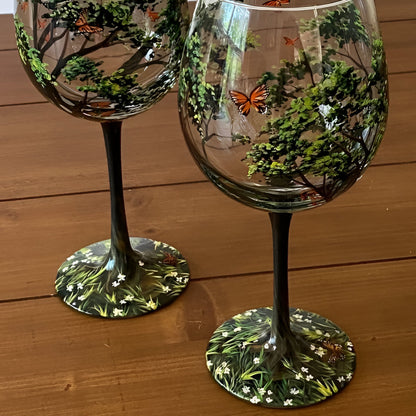 Winter Tree Design Stemless Wine Glass with Red Birds - 355ml