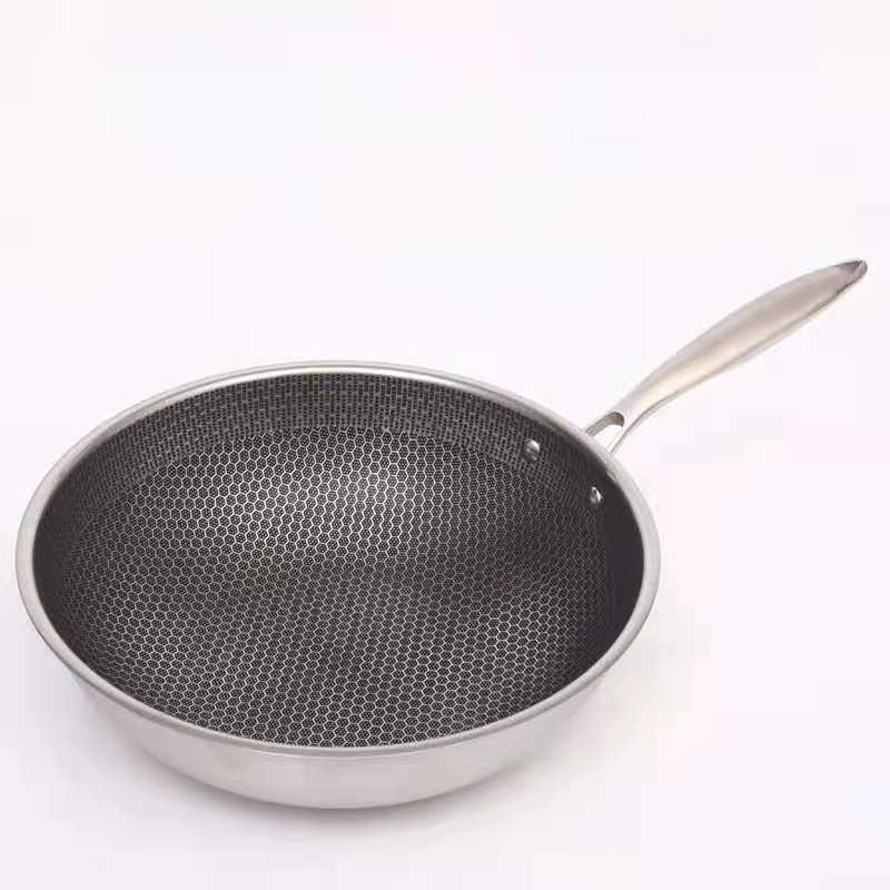 Stainless Steel Non-Stick Frying Pan with Honeycomb Design and Ergonomic Handle