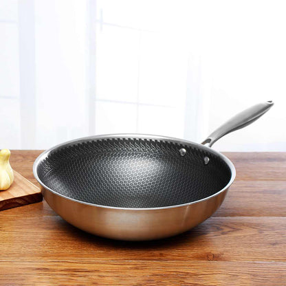 Stainless Steel Non-Stick Frying Pan with Honeycomb Design and Ergonomic Handle