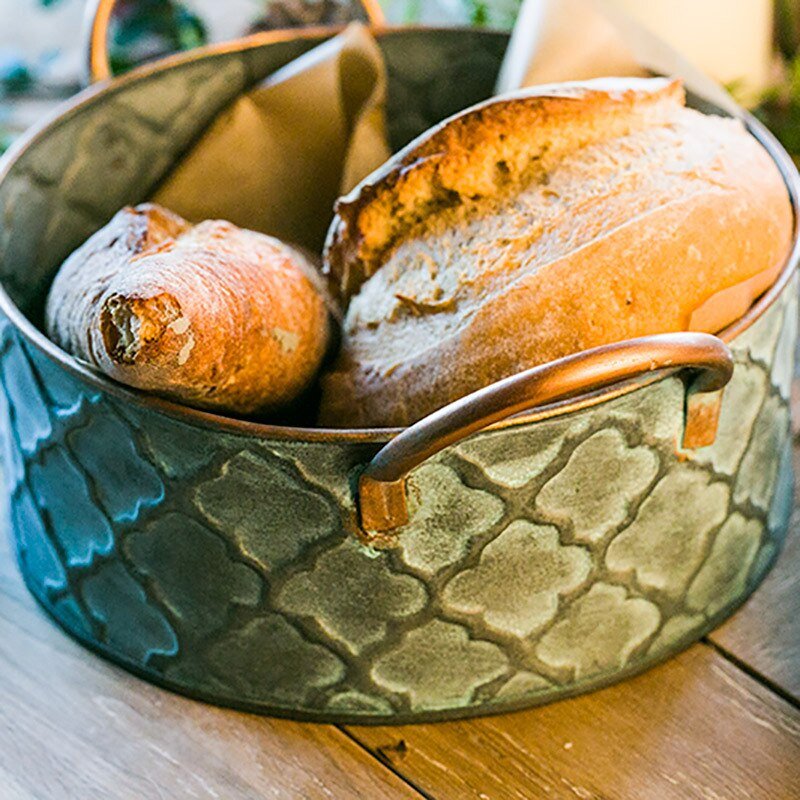 Vintage Serving Basket – Rustic Metal Bread Holder