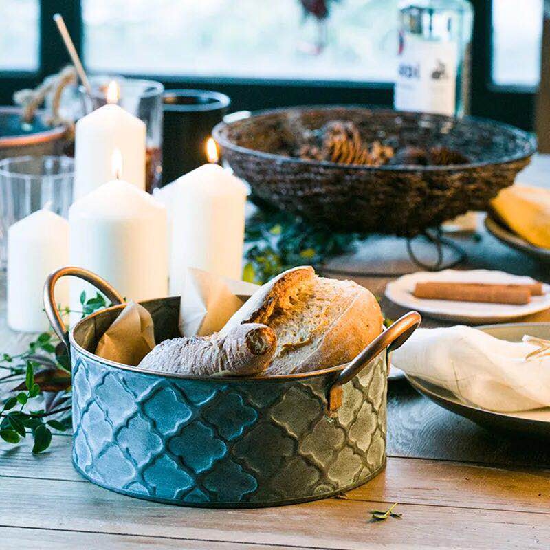 Vintage Serving Basket – Rustic Metal Bread Holder