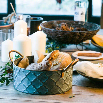Vintage Serving Basket – Rustic Metal Bread Holder