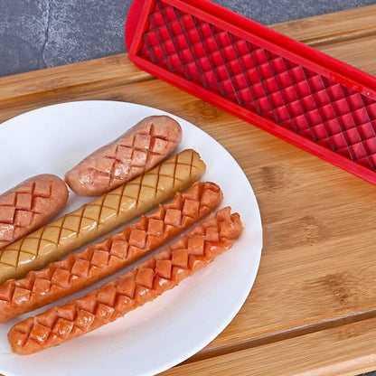 Hot Dog Cutter with Criss-Cross Slots for Uniform Cooking