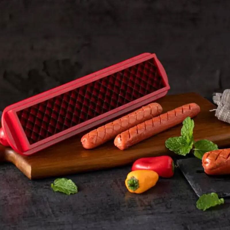 Hot Dog Cutter with Criss-Cross Slots for Uniform Cooking