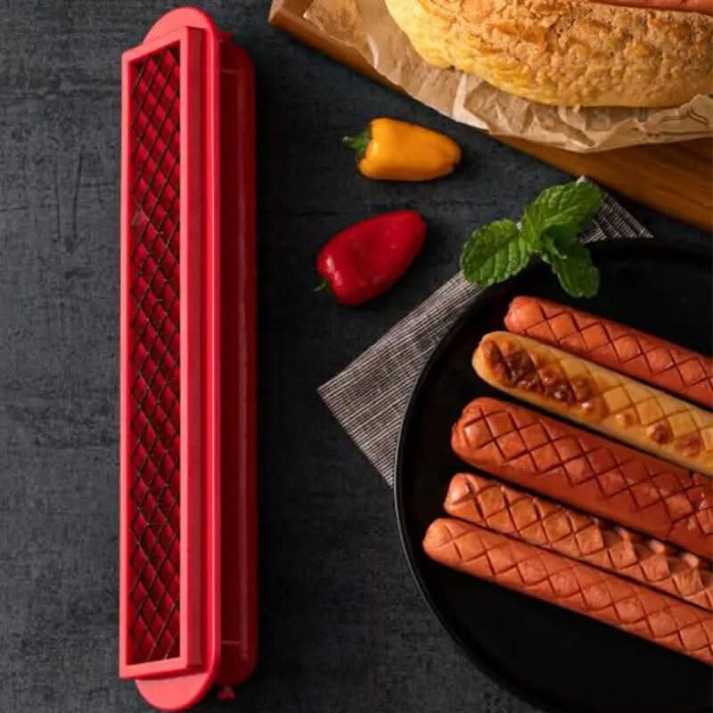Hot Dog Cutter with Criss-Cross Slots for Uniform Cooking