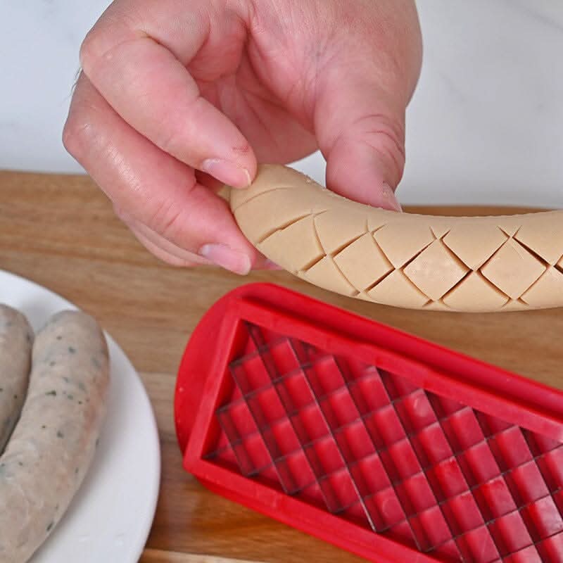 Hot Dog Cutter with Criss-Cross Slots for Uniform Cooking