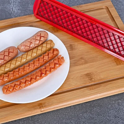 Hot Dog Cutter with Criss-Cross Slots for Uniform Cooking