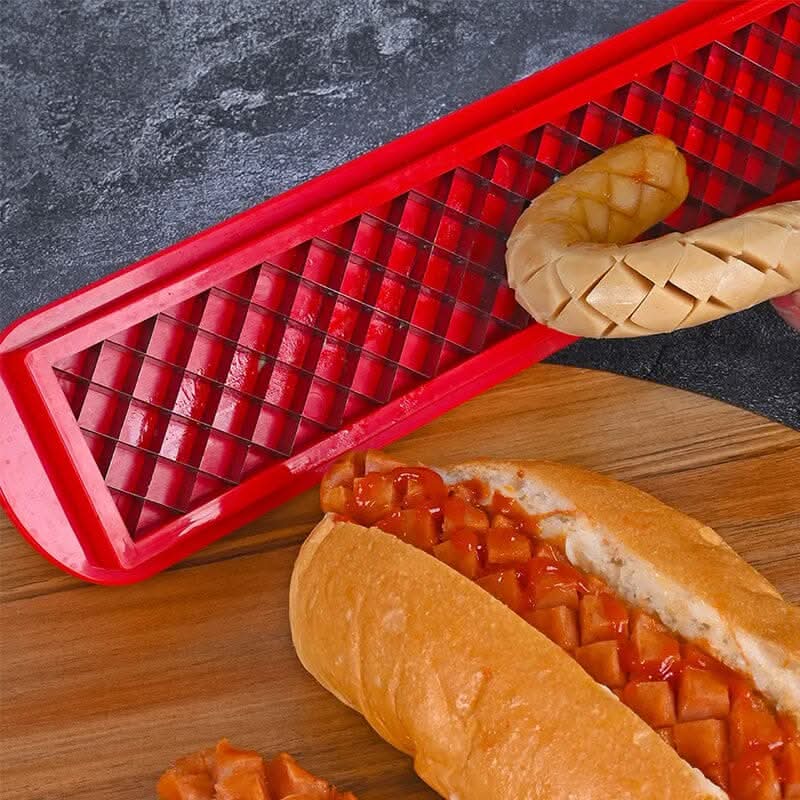 Hot Dog Cutter with Criss-Cross Slots for Uniform Cooking