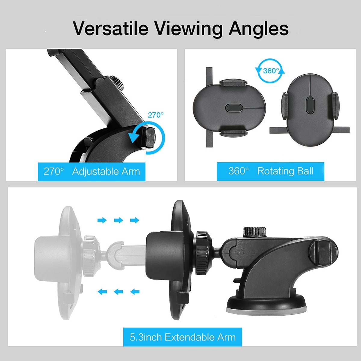 Smart Car Phone Holder with Adjustable Arm and Suction Base