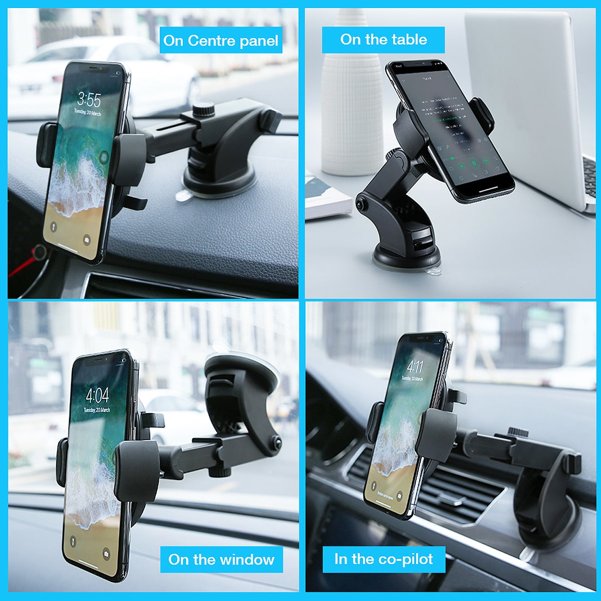 Smart Car Phone Holder with Adjustable Arm and Suction Base