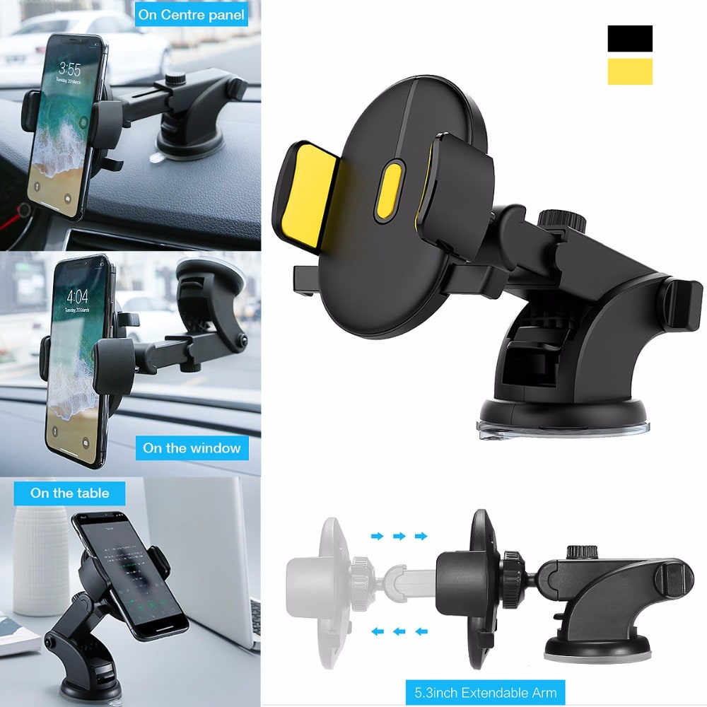 Smart Car Phone Holder with Adjustable Arm and Suction Base