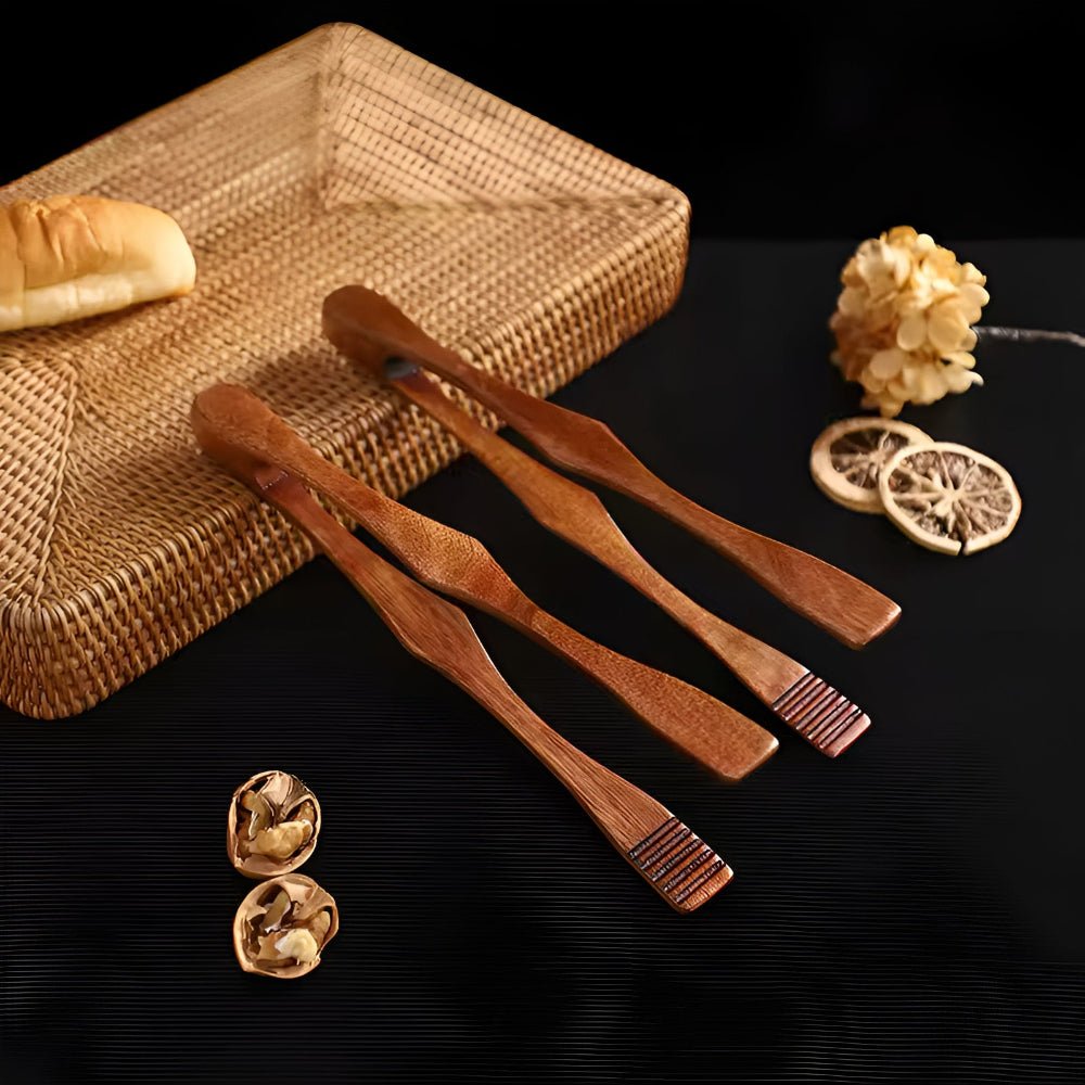 Heat Resistant Kitchen Tongs Made of Natural Wood