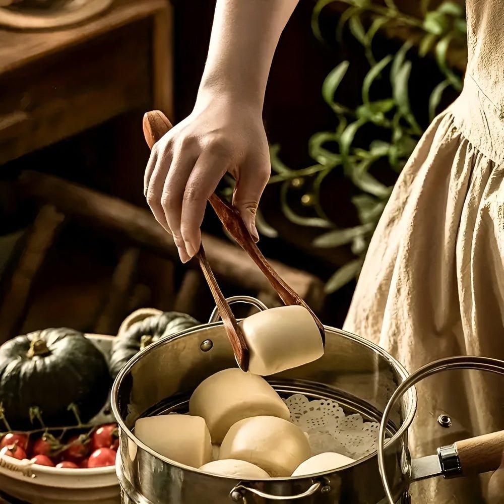 Heat Resistant Kitchen Tongs Made of Natural Wood