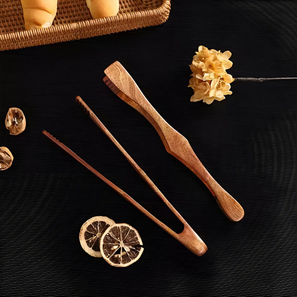 Heat Resistant Kitchen Tongs Made of Natural Wood