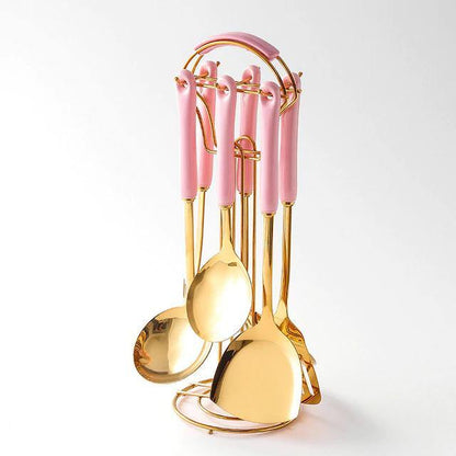 Golden Kitchen Tools Set with Stand - Metallic Finish