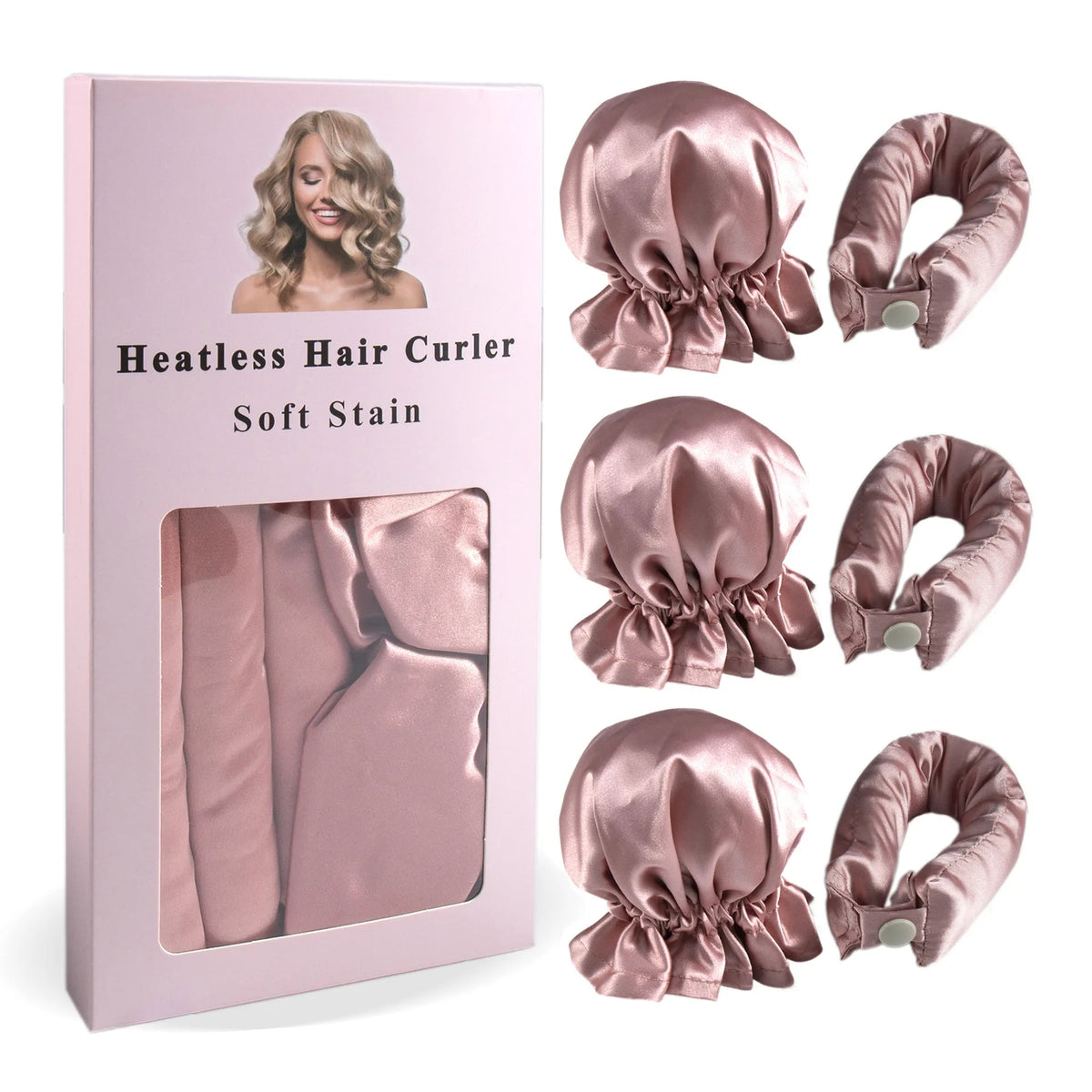Overnight Curling Rod Set - 3-Piece Satin Headband and Caps