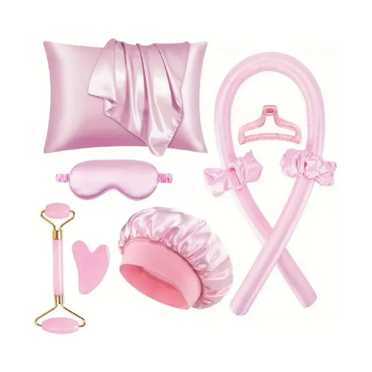 Silk Sleep Kit - Pillowcase, Eye Mask, Gua Sha Tool, and Face Roller