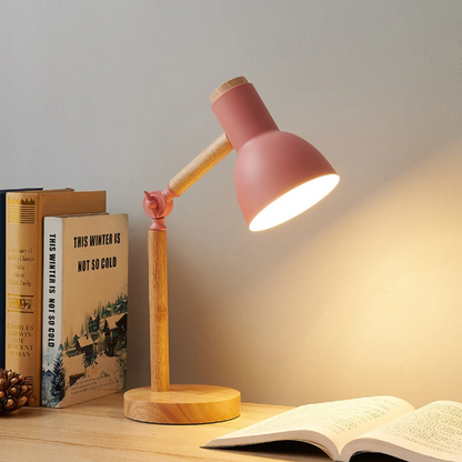 Eye-Caring Reading Lamp – Wooden Desk Light with Adjustable Head