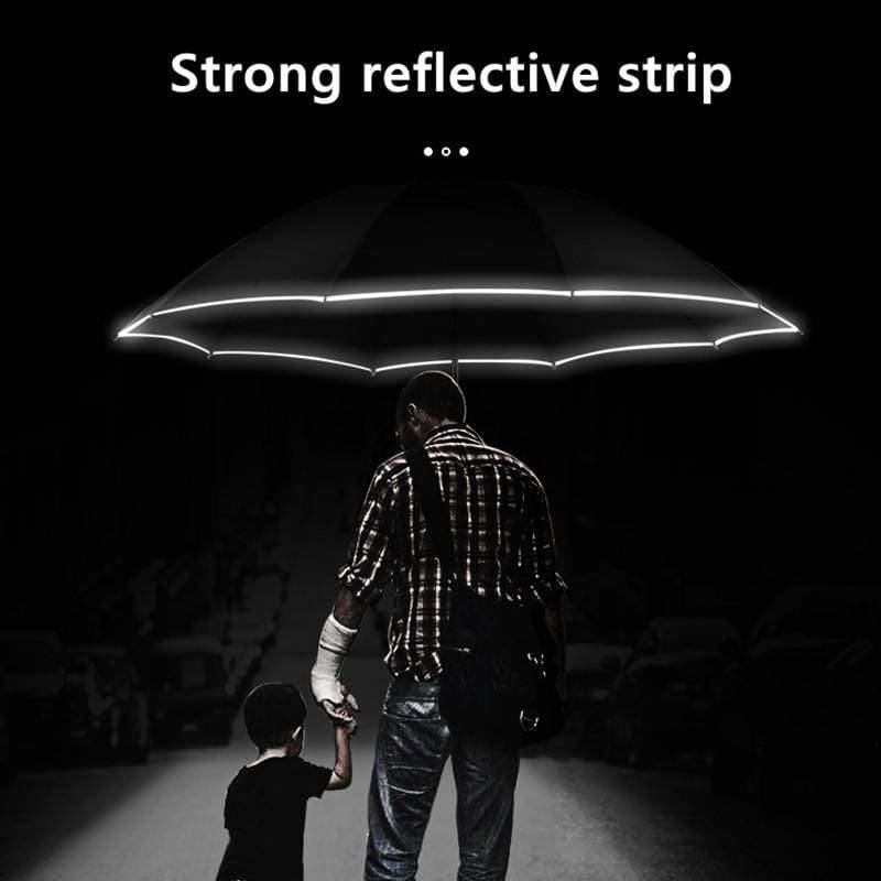 Automatic Inverted Umbrella with Reflective Stripe and LED Light, 10 Ribs, Windproof, Travel-Friendly, Triple-Folding