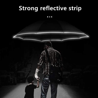 Automatic Inverted Umbrella with Reflective Stripe and LED Light, 10 Ribs, Windproof, Travel-Friendly, Triple-Folding